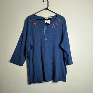 Basic Editions Vintage Y2K Plus Size Tunic 2X  3/4 Sleeve Decorative V-Neck…